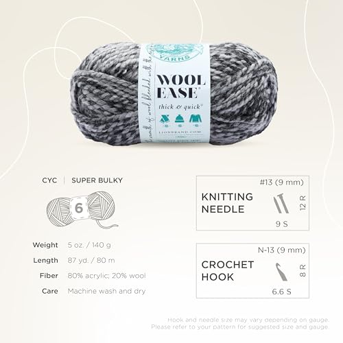 Image of Lion Brand Yarn Wool-Ease Thick and Quick Yarn, Soft and Bulky Yarn for Knitting, Crocheting, and Crafting, 3 Pack, Licorice | Super Bulky Wool Acrylic Blend Fiber for Soft Hats, Sweaters, Chunky Blankets, Yarn for Crochet, Knitting, Crafts, Weaving