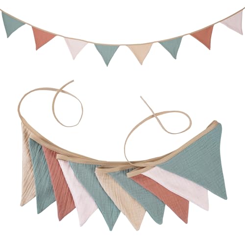 Banderines de Tela Infantiles, FePen 2.6M Guirnalda de Banderines de Tela Habitación Infantil, Banderines Triangulares Bunting, Banderines Decorativos para Cama de Casa, Cuna (Morandy Verde)