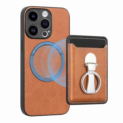 Coque iPhone 13 Pro ENILSA en cuir maron avec anneau magnetique et porte-carte intégré