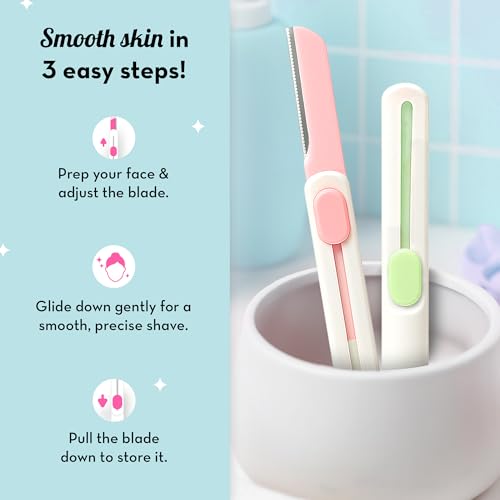 Image of Plush Swipe Reusable Face Razor for Woman | Pack of 2 | Adjustable Blade for Precision & Full Shave | Dual Lock Long Lasting Technology | For Eyebrows, Upper Lip, Forehead, Peach Fuzz, Chin & Sideburns| Travel-Friendly & Safe | Instant & Painless Hair Removal For Women