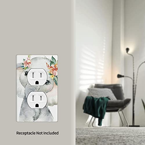 Cute Elephant Single Duplex Outlet Cover Wall Plate Decorative 1 Gang Electrical Receptacle For Kitchen Bathroom Bedroom Home Decor Standard Size 4.5" X 2.76" #TOP5