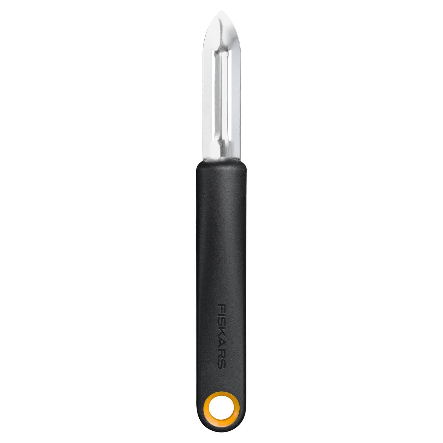 Fiskars Black/Orange Functional Form Peeler With Fixed Blade, Universal Peeler For Fruit And Vegetables, Sharp Tip, Stainless Steel Blade/Plastic Handle, 1079907