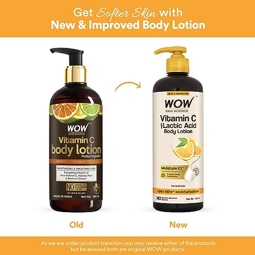 Image of WOW Skin Science Vitamin C Body Lotion - Non Sticky & Non Greasy - Moisturising & Smoothening Care - with Vitamin C, Kakadu Plum - No Mineral Oil, Silicones & Color - 400mL