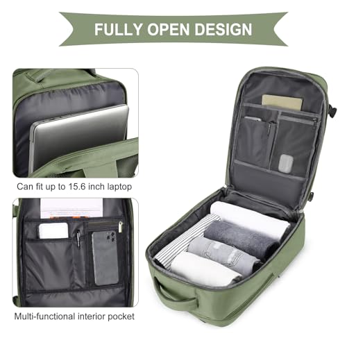 Image of coowoz Large Travel Backpack For Women Men,Carry On Backpack Flight Approved,Hiking Backpacks Waterproof Outdoor Rucksack Casual Daypack Travel Bag Essentials Personal Item Backpack(Gray Green)