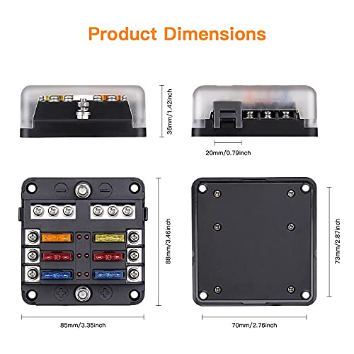Extractme 6 Way Blade Fuse Block With Negative Bus, 6 Circuit Fuse Box Holder With Led Indicator Waterproof Protection Cover - Fuse Block Panel For 12V/24V Auto Car Truck Boat Marine (12 Pcs Fuse) #TOP4