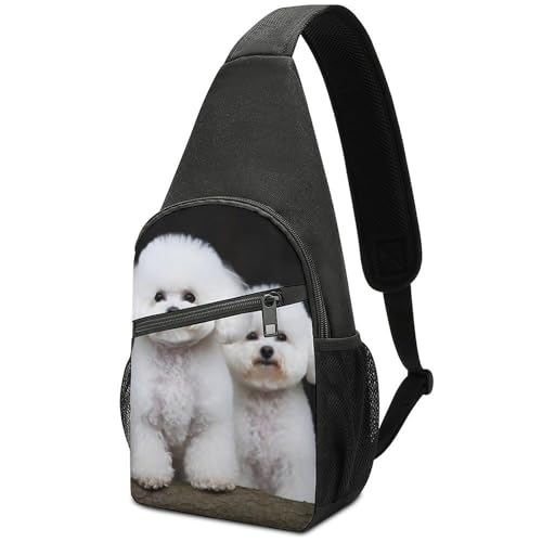 Mochila tipo Sling Bichon Frise para senderismo y uso casual miniatura 1