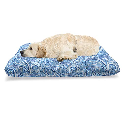 Ambesonne Blue Paisley Pet Bed, Rhythmic Buta Elements With Floral Ornaments Illustration Print, Chew Resistant Pad For Dogs And Cats Cushion With Removable Cover, 24" X 39", Cobalt Blue Azure Blue #TOP21