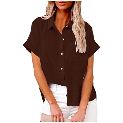 TURWXGSO Ladies Elegant Cotton Linen Blouse Cover