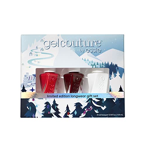 essie gel couture, Long-Lasting Nail Polish, 8-Free Vegan, 3 Piece Holiday Longwear Nail Polish Set, The Express: Reds That Shine, 1 Kit