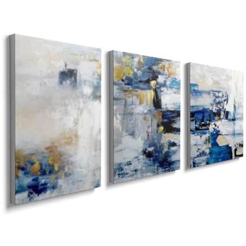 prinfantasy Abstract Wall Art Canvas Painting - Pictures Wall Decor Blue Framed Canvas Modern Artwork Contemporary Home Decor Indigo Grey Blue for Living Room Office Ready to Hang 30x40cm 0502