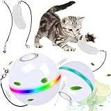 juguetes con titi Auto-rotación de 360°: inicia automáticamente un autodesplazamiento de 360°y enciende la luz LED para atraer la atención del gato y dejar que el gato persiga la pelota en el interior para divertirse y hacer ejercicio. La pelota cambia de dirección automáticamente al chocar contra un obstáculo como una pared, una silla, una puerta, etc.