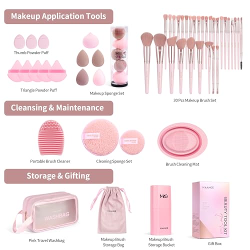 Lot de 51 pinceaux de maquillage rose MAANGE pour fond de teint et poudre
