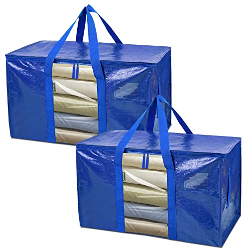 Image of BALEINE 2-Pack Oversized Moving Bags with Reinforced Handles, Heavy-Duty Storage Tote Moving Supplies for Packaging, Camping (Blue w /Window, 2-Pack)