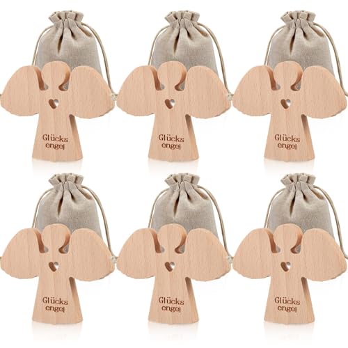 Namalu 6 Holz Schutzengel Figur mit 6 Säckchen Engel Glücksbringer...