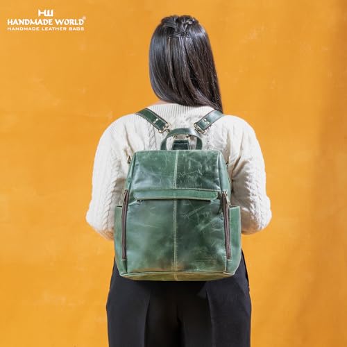 Image of Handmade World Leather Backpack Convertible to Purse 'The Honeycomb' Shoulder Bag Travel Versatile Rucksack Daypack (Green)