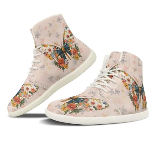 Women Hightop Sneakers Butterfly Print Leather Minimalist Barefoot Shoes Womens Wide Toe Walking Shoes Zero Drop Sneaker2