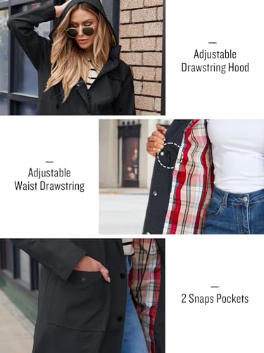 SaphiRose Women's Waterproof Rain Jacket Lightweight Raincoat Hooded Windbreaker Trench Coat - Image 6