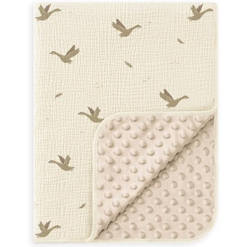 Image of Susurration Baby Blanket for Unisex Boys Girls, Soft Nursery Minky Blanket with Muslin Cotton Front and Dotted Fleece Back, Receiving Blanket for Baby Newborn Infant, 30x40inch