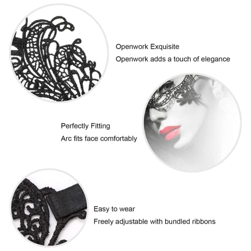 YUANJIASHUN YAO 4pcs Black Lace Masquerade Mask Women Venetian Masks Lace Maskes for Halloween Masquerade Carnival Party Costume Ball - Image 2