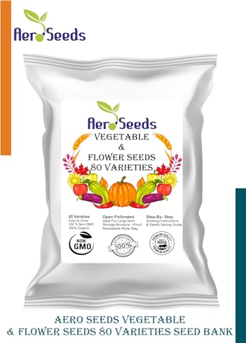 Image of Aero Seeds 80 varieties (40 flower and 40 vegetable) seeds combo pack with instruction manual.