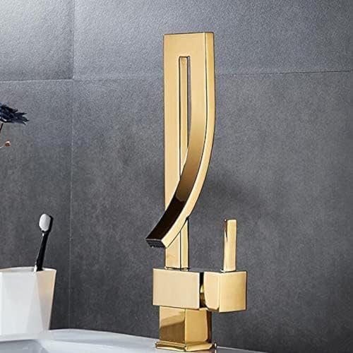 Grifo monomando de latón dorado con función ecológica de agua fría y caliente