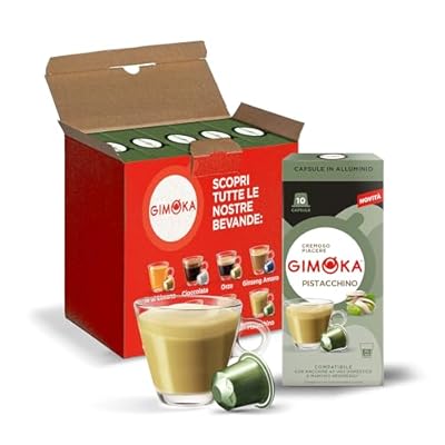 Gimoka, bebida soluble de PISTACHO cappuccino - 50 Cápsulas de Aluminio - Compatibles con Máquinas de Café Nespresso* para uso doméstico - Producido en Italia - 5 paquetes de 10 | Ya disponible en tu tienda friki favorita! En mundofriki.es!
