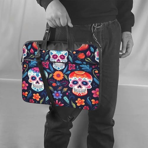 Bolsa para laptop con diseño colorido calavera y flores miniatura 6