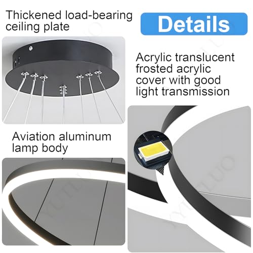 Lustre LED moderne intensité variable suspension 2 anneaux blancs