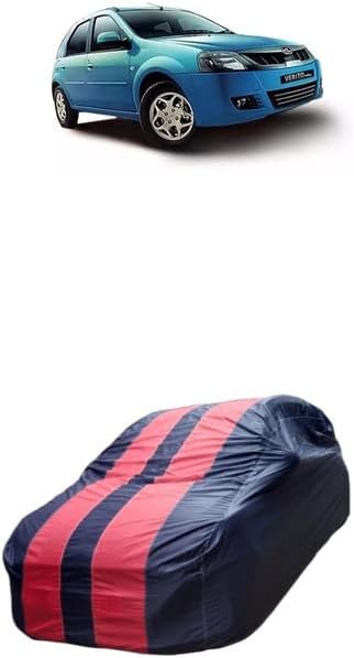 Malti Waterproof Car Body Cover Compatible for Mahindra Verito Vibe with Triple Threads Stitches in Red and Blue Stripe