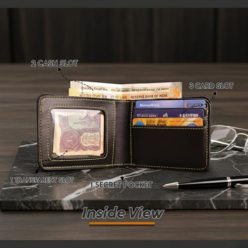 Image of Personalized Leather Wallet for Men with Name & Charm | Vegan Leather Wallet with Free Engraved Metal Keychain | Custom Gift for Husband, Brother, Boys