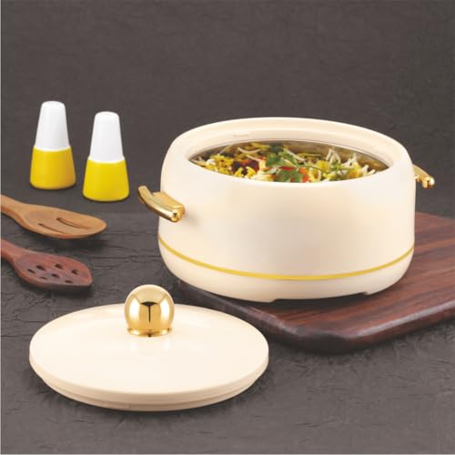 Image of Modware Atlantis Casserole 2000ml Elegant Design Premium Hot Pot, Retains Temperature for Hours, Insulated Inner Steel Casserole for Roti, Hot Box for Home, Chapati Box, Serving Bowl with Lid (Ivory)