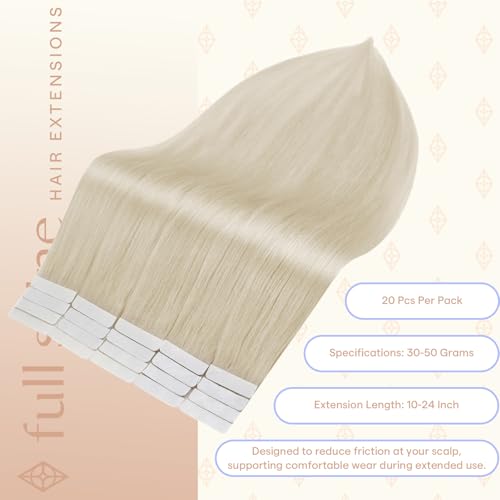 Image of Full Shine Tape in Hair Extensions, Platinum Blonde 22 Inch | 50g 20PCS, Seamless Double Sided Human Hair Tape in Extensions, Full Ends Natural Volume Soft Texture for Wedding Guest Look