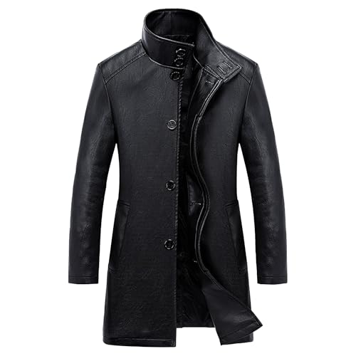 Manteau mi-long similicuir homme col montant idéal pour vos sorties urbaines en hiver