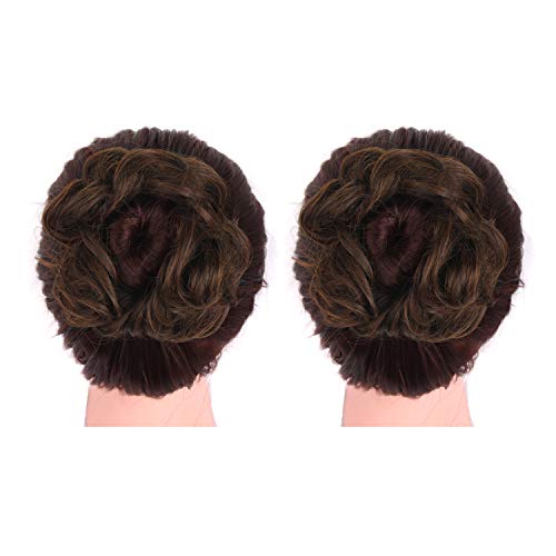 MapofBeauty 2 pcs Daily Use Elasticity Band Circle Curly Hair Extension Piece Wig (Brown)