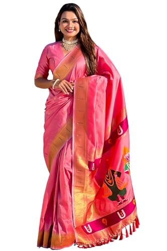 Image of SGF11 Women's Kanjivaram Paithani Silk Saree With Unstitched Blouse Piece
