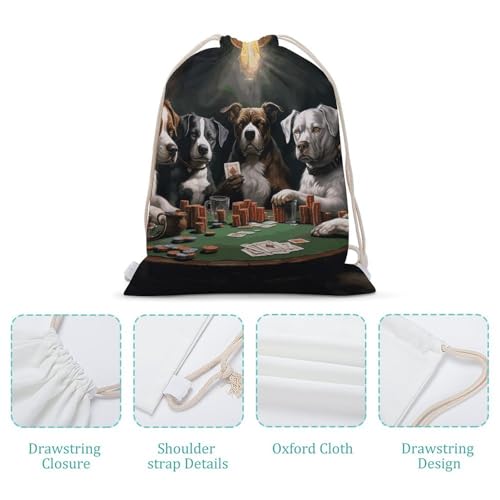 Canvas Drawstring Backpacks Playing Poker Dogs Sports Gym Pull String Bags Lightweight for Men Women4