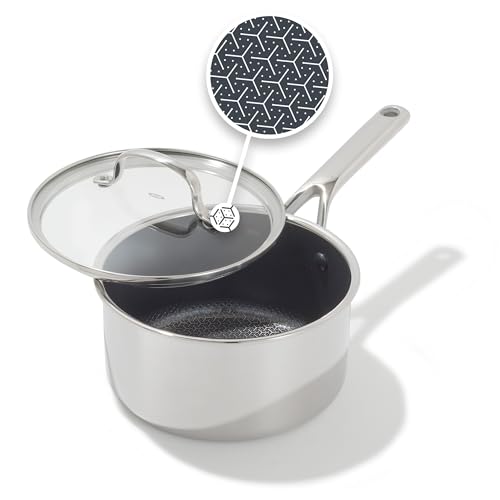 Image of OXO Hybrid 2.5QT Nonstick Saucepan with Glass Lid, PFAS-Free Ceramic Chef Pot, Oven Safe to 850F, Induction & All Cooktop Compatible, Dishwasher Safe, Mirror Polished Tri-Ply