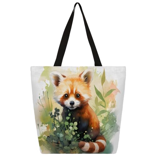 Mularoka Watercolour Raccoon Large Capacity Canvas Tote Bag Stylish Handheld Shoulder Bag Reusable Shopping Bag for Work Travel Beach Trips Shopping