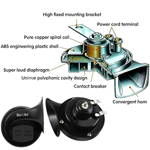 Image of Waterproof COPPER COIL Car Horn Super Loud Train Horns, Dustproof Durable Air Electric Snail Horn,12V Raging Sound Air Horns Hooter Universal For Car, Motorcycle, Truck, Bike, Scooty (Black)