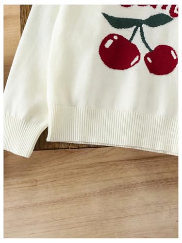 WDIRARA Girl's Cherry Graphic Crew Neck Sweater Long Sleeve Drop Shoulder Pullover Loose Fit Knitwear4