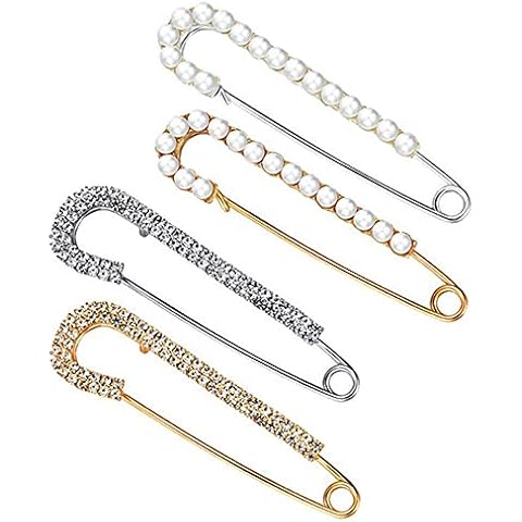 4 Pcs Brooch Pins Exquisite Elegant Sweater Shawl Clips Pearl Brooches Clip for Women Girls Clothing Decoration Cover