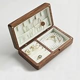 CNAHIWO Wooden Jewelry Box, Simple Solid Wood Wooden, Ring Holder and Necklace Organizer, Black Walnut