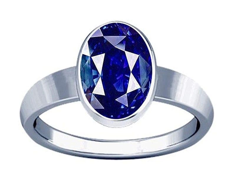 3.25-3.50 Ratti Blue Sapphire Neelam Nilam Gemstone Silver Plain Design Ring For Men & Women