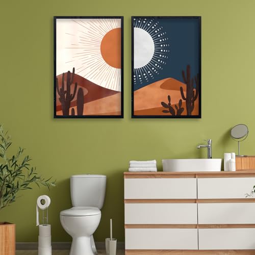 Sun and Moon Cactus Desert Landscape Wall Art Decor 24"x16" Modren Farmhouse Living Room Set of 2 Botanical Prints Wooden Framed Bedroom Boho Multicolor Minimal Wall Hanging Sign (Black) - Image 6