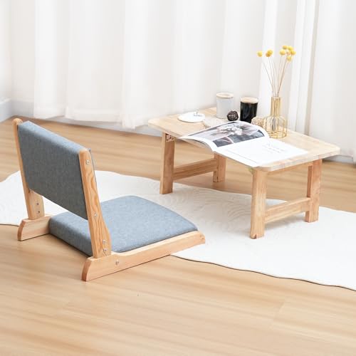 Image of Japanese Floor Chair with Back Support, Foldable Meditation Chair, Legless Tatami Chair with Cushion, Floor Seat for Living Room, Bedroom, Bay Window (1, Dark Gray)