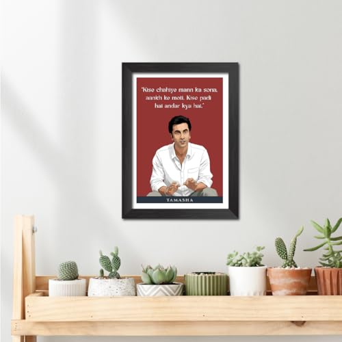 Image of TenorArts Tamasha Poster Bollywood Movie Vector Art Posters Photo Framed Painting With Black Wooden Textures (12inches x 9inches)