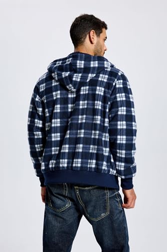 Image of TanBridge Plaid Flannel Hoodie Sherpa Fleece Lined Shirt Jacket Cotton Hoodies Zip Up Winter Warm Coat