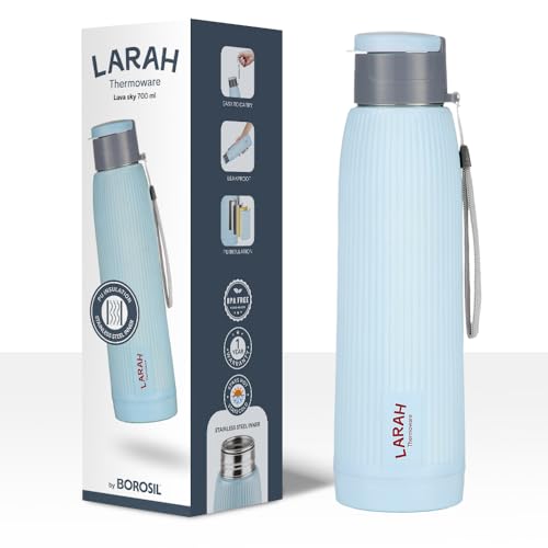 Image of Larah by Borosil 700 ml Lava Sky Blue Stainless Steel Water Bottle | Made in India Pu Insulated Thermoware | Leakproof, BPA Free| Bottle for Office, School, College & Gym, Daily Use | 1 Year Warranty