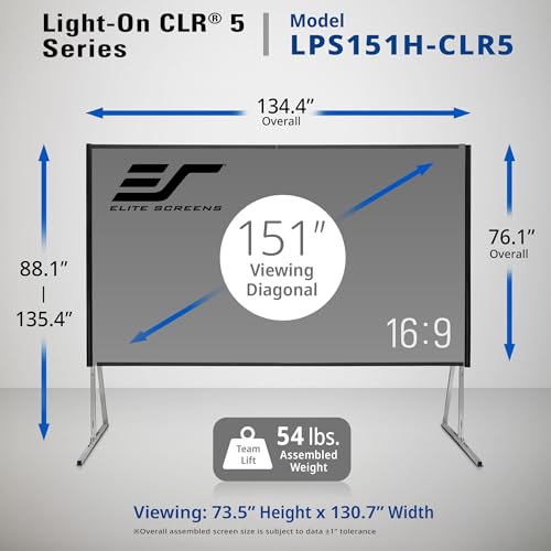 Image of Elite Screens Light-On CLR5 UST Projector Screen, Ceiling Light Rejecting ALR Screen for Ultra Short Throw Projectors, Folding Frame with Adjustable Height Legs, Carry Bag & Skirt, LPS151H-CLR5
