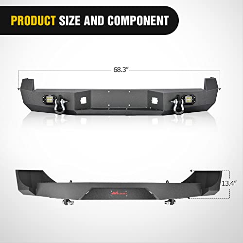 Image of Nilight Rear Step Bumper for 2005 2006 2007 2008 2009 2010 2011 2012 2013 2014 2015 Toyota Tacoma Full Width Pickup Truck Textured Black Solid Steel Off-Road 18W Lights D-Rings